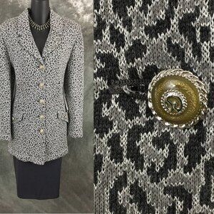 NWT NEW St John collection knit snow leopard jacket skirt suit size 8 10